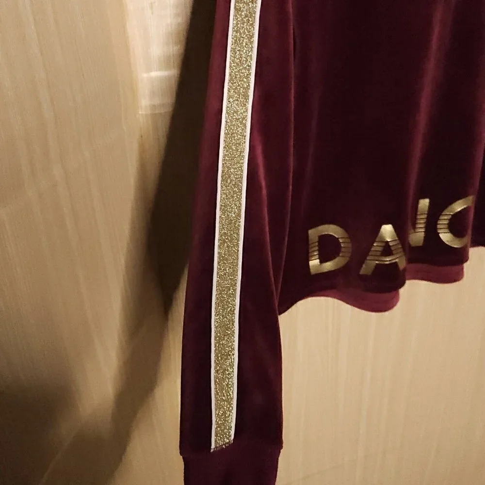 Justice Maroon Gold Velour Hooded Dance Sweatshirt 12